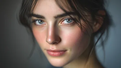 Close Up Portrait Of A Young Woman With Blue Eyes