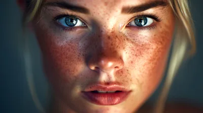 Close Up Portrait Of A Young Woman With Freckles
