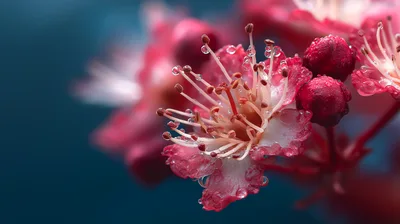 Macro Close Up Of Pink Cherry Blossom Flowers