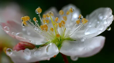 Macro Close Up Of A Dew Covered Apple Blossom