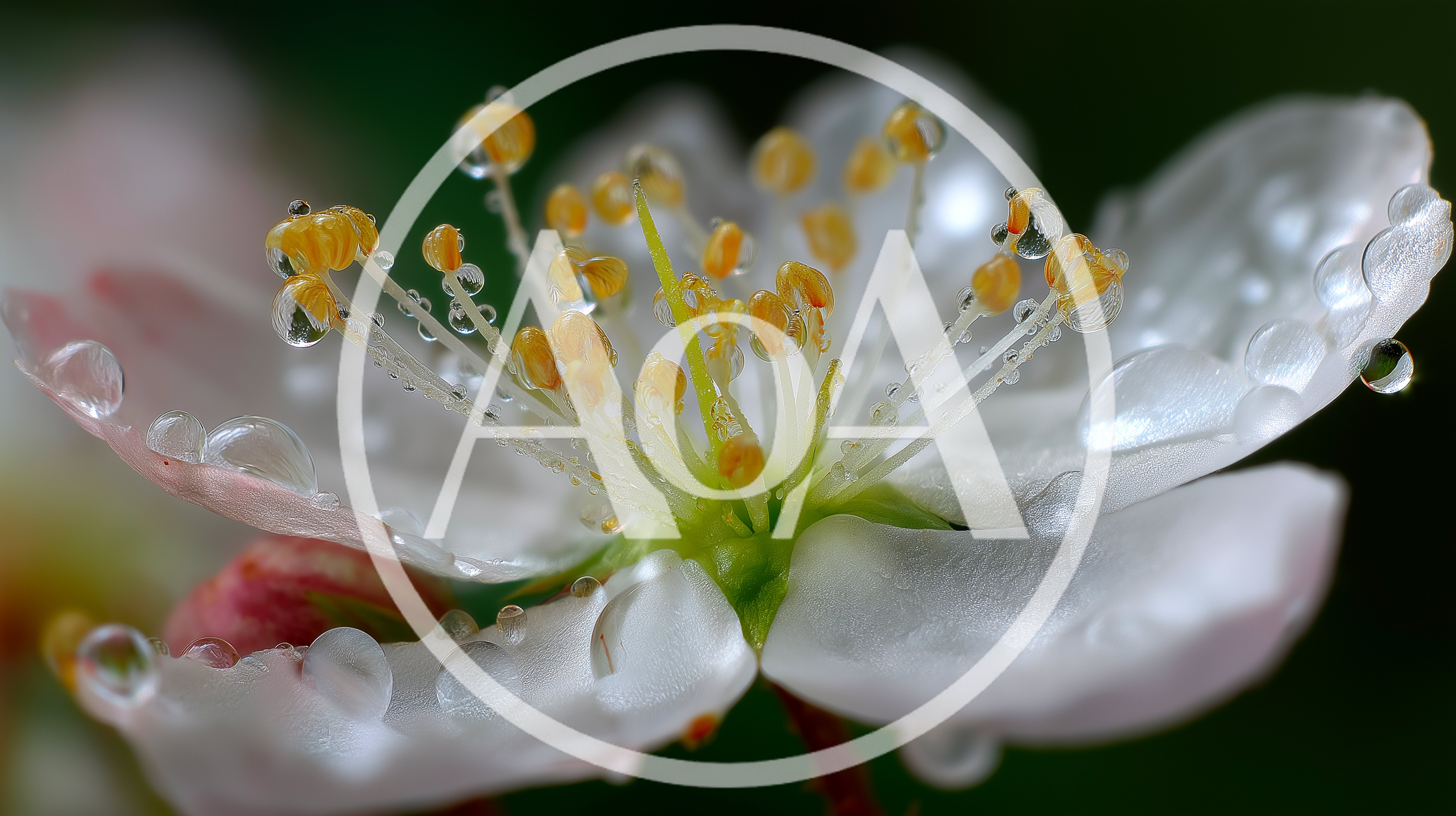 Macro Close Up Of A Dew Covered Apple Blossom