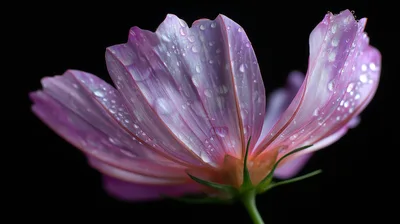 Pink Cosmos Flower With Dew Drops