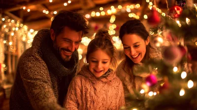 Happy Family Decorating Christmas Tree Together