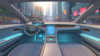 Futuristic Autonomous Car Interior With Digital Dashboard