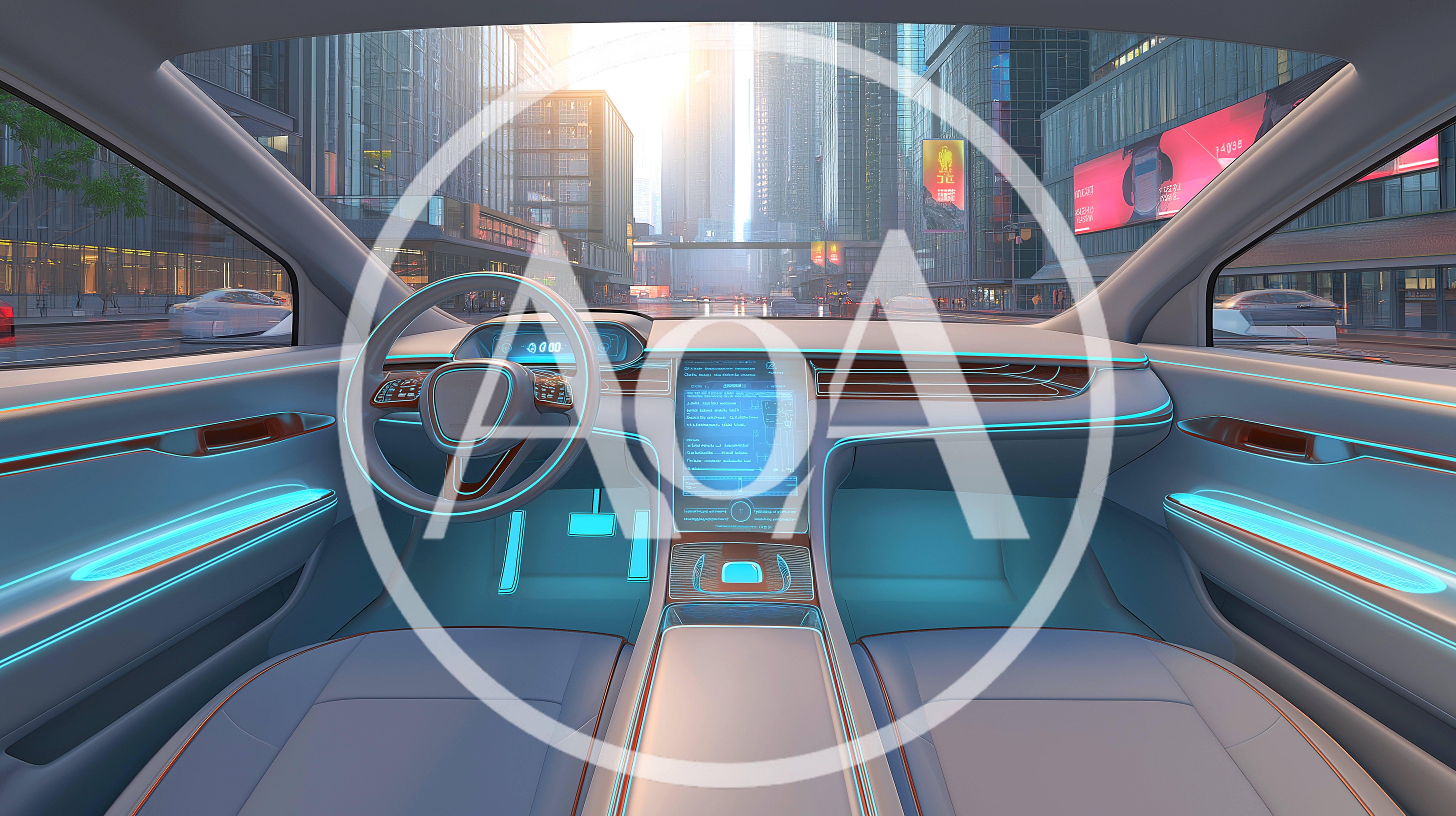 Futuristic Autonomous Car Interior With Digital Dashboard