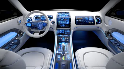 Futuristic Car Interior With Digital Dashboard And Ambient Lighting