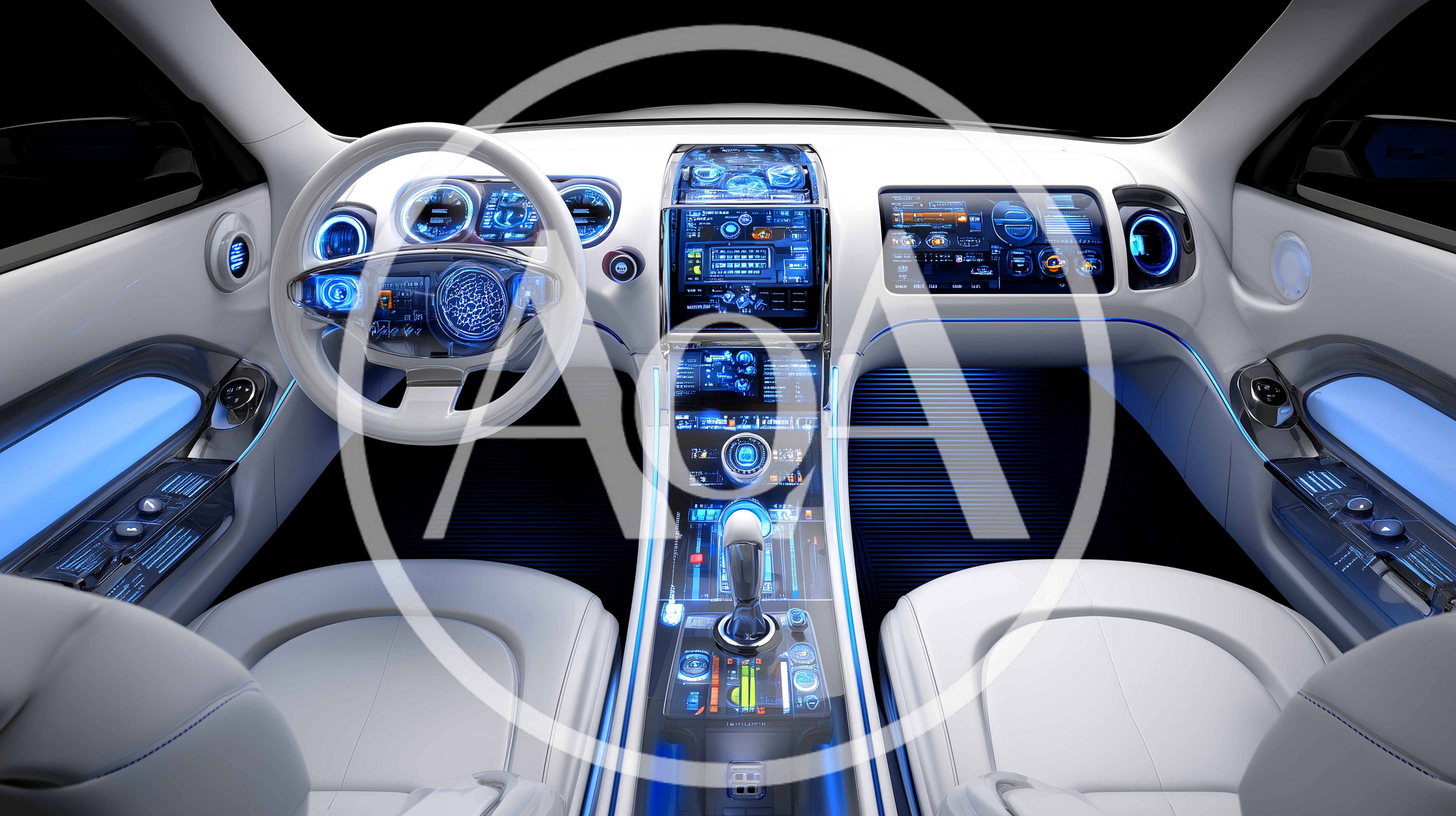 Futuristic Car Interior With Digital Dashboard And Ambient Lighting