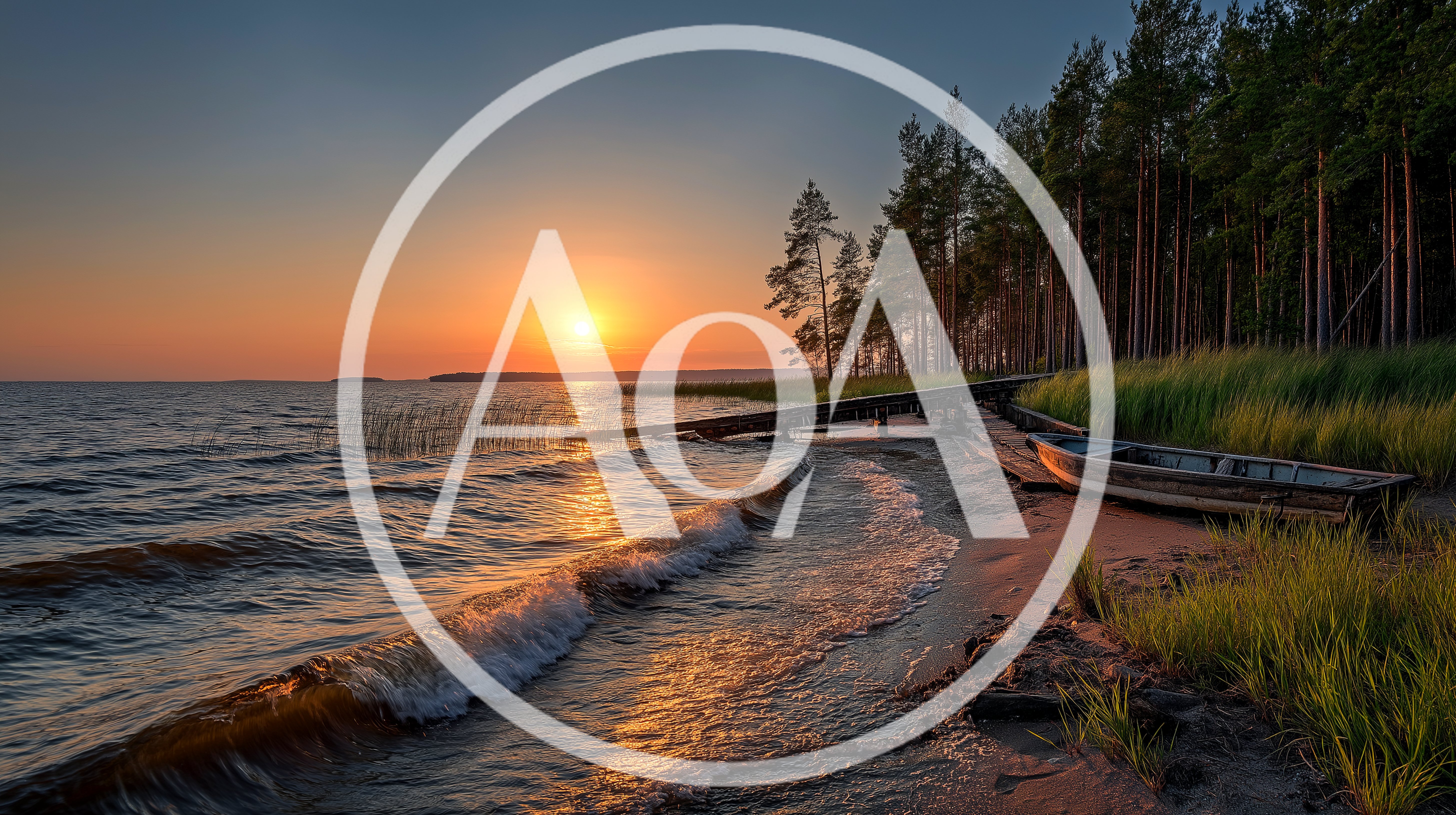 Wooden Boat Moored At A Serene Lake Sunset