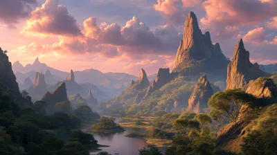 Majestic Mountain Valley Landscape At Sunset