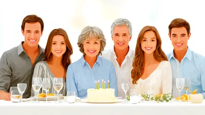 Family Celebrating Birthday With Cake At Dinner Table