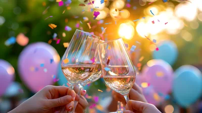 Friends Toasting With Champagne Glasses At Outdoor Celebration
