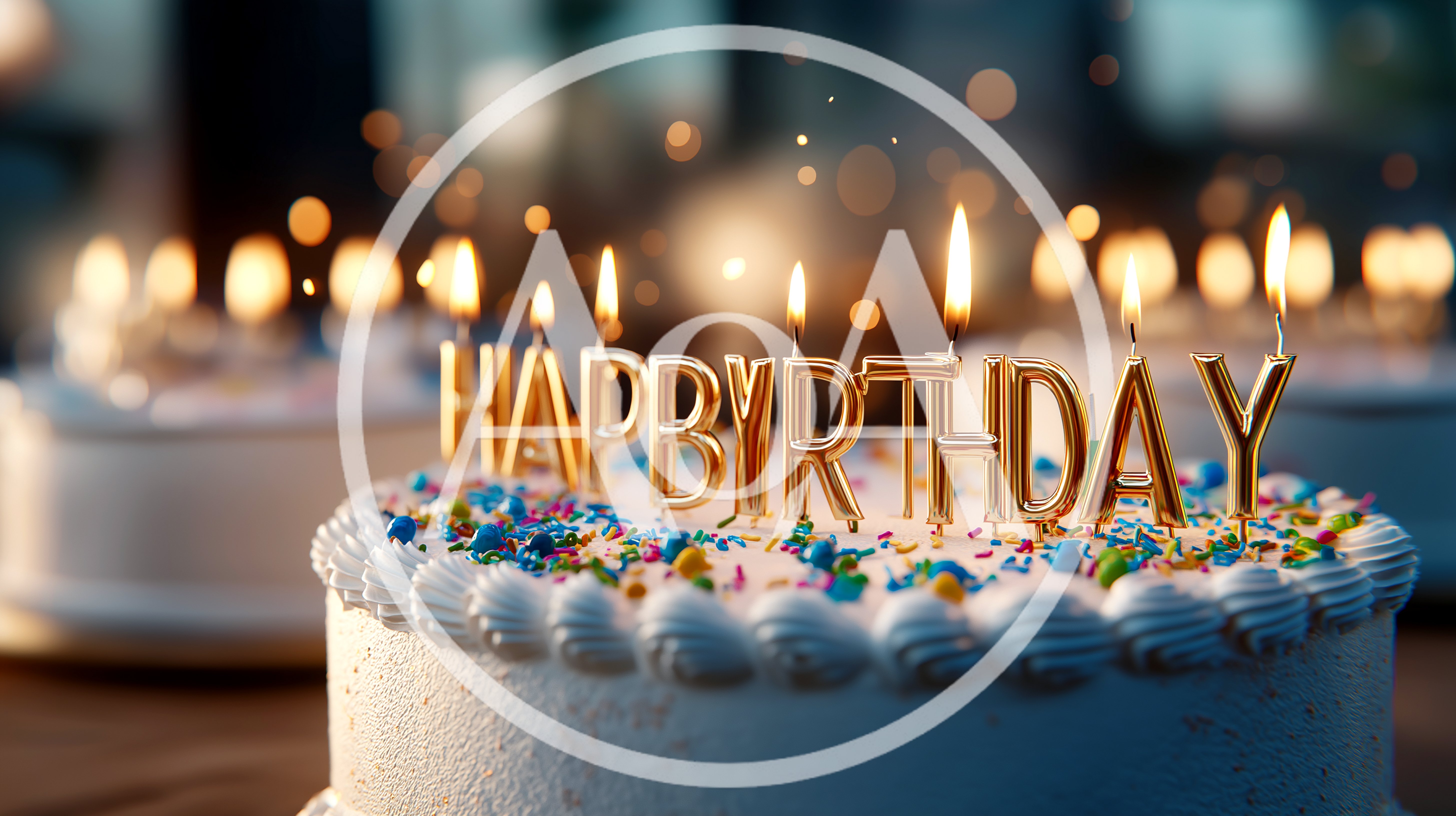 Birthday Cake With Lit Gold Letter Candles