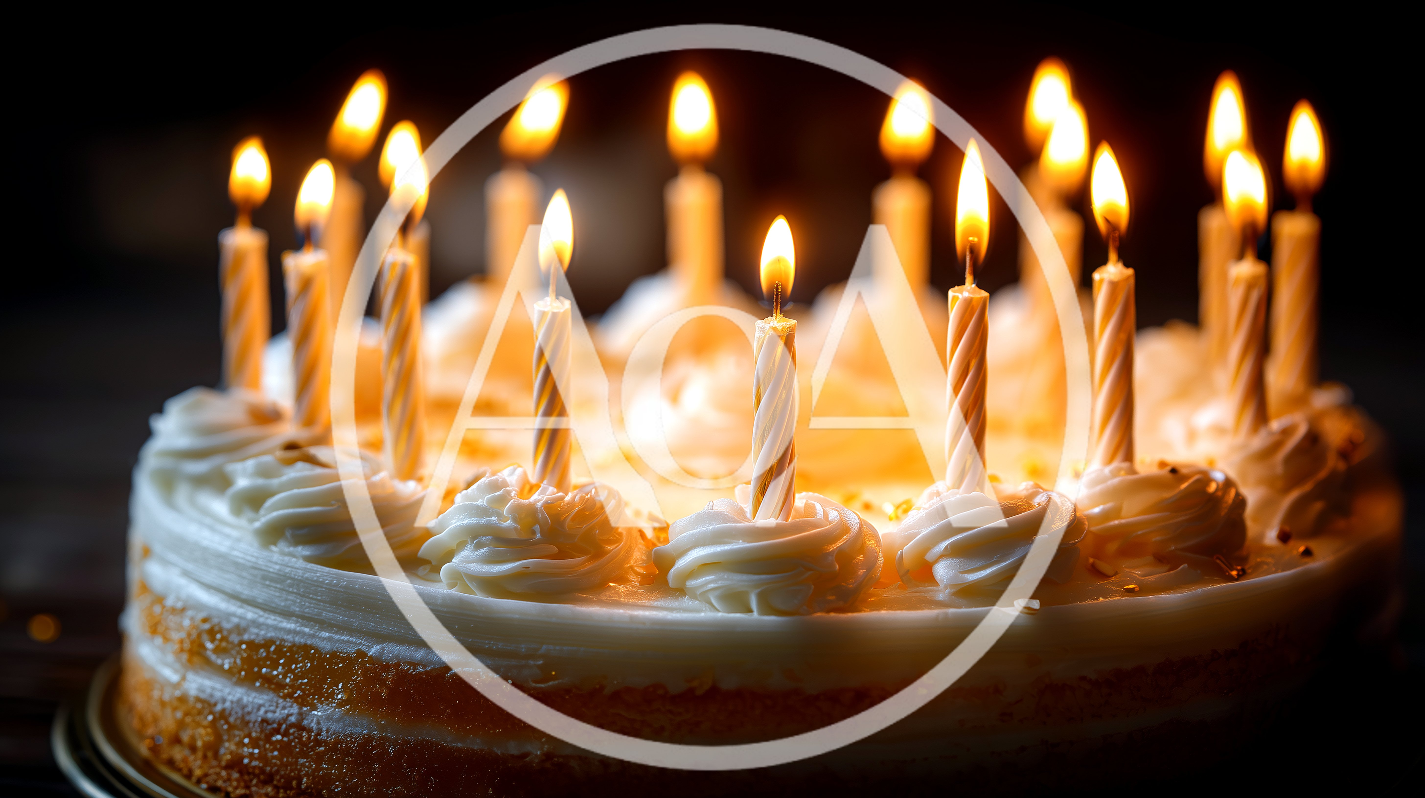 Birthday Cake With Lit Candles In Dark Setting