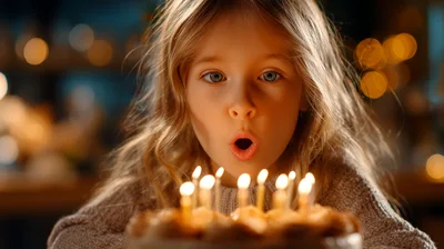 Young Girl Blowing Out Birthday Cake Candles