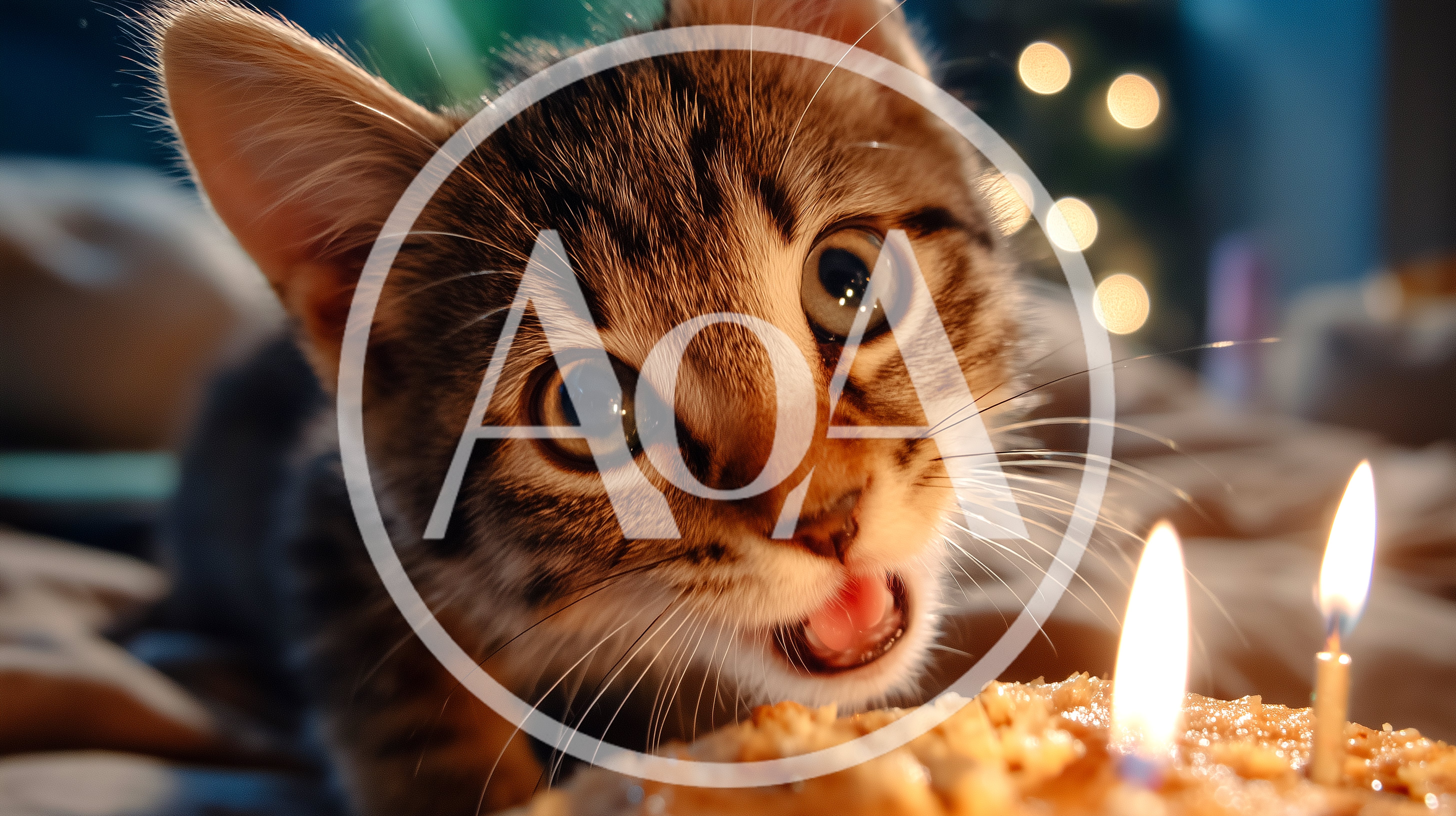 Cute Tabby Kitten Looking At Birthday Cake Candles