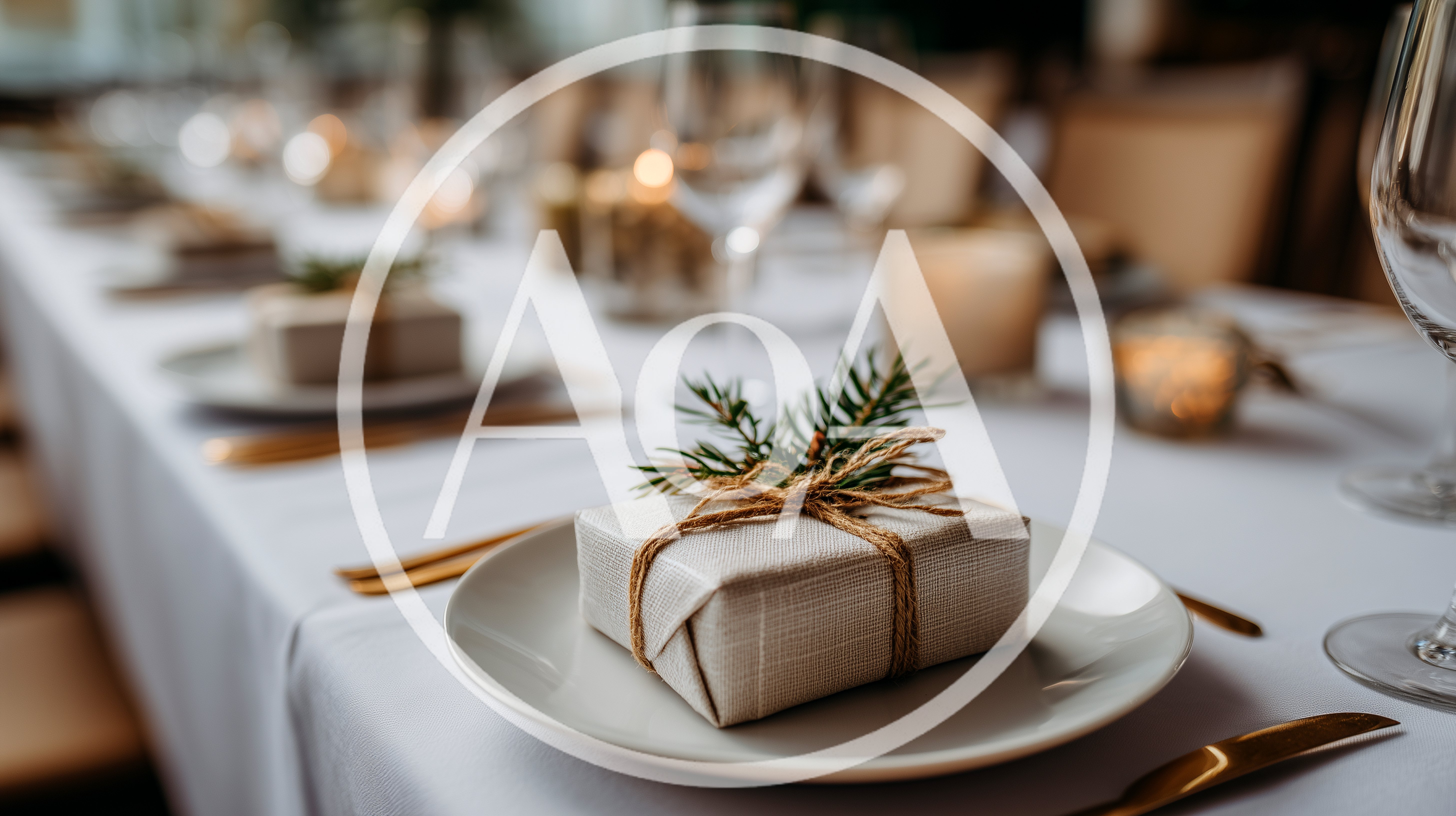 Elegant Christmas Table Setting With Wrapped Gift Favors