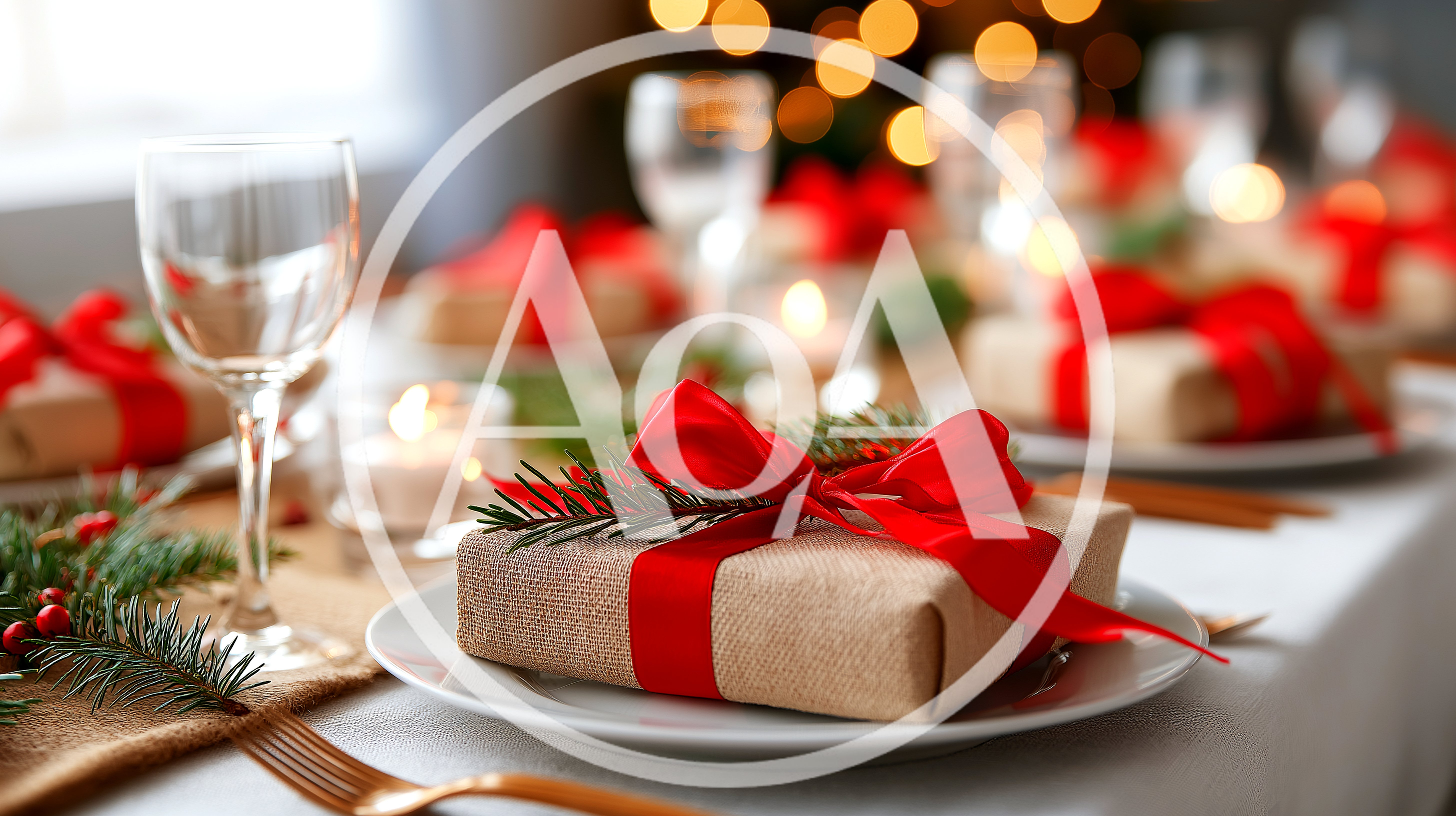 Christmas Gift Box On A Decorated Dinner Table