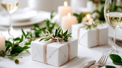 Elegant Wedding Table Setting With Gift Boxes