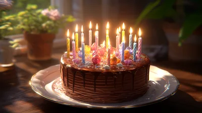 Chocolate Birthday Cake With Lit Candles
