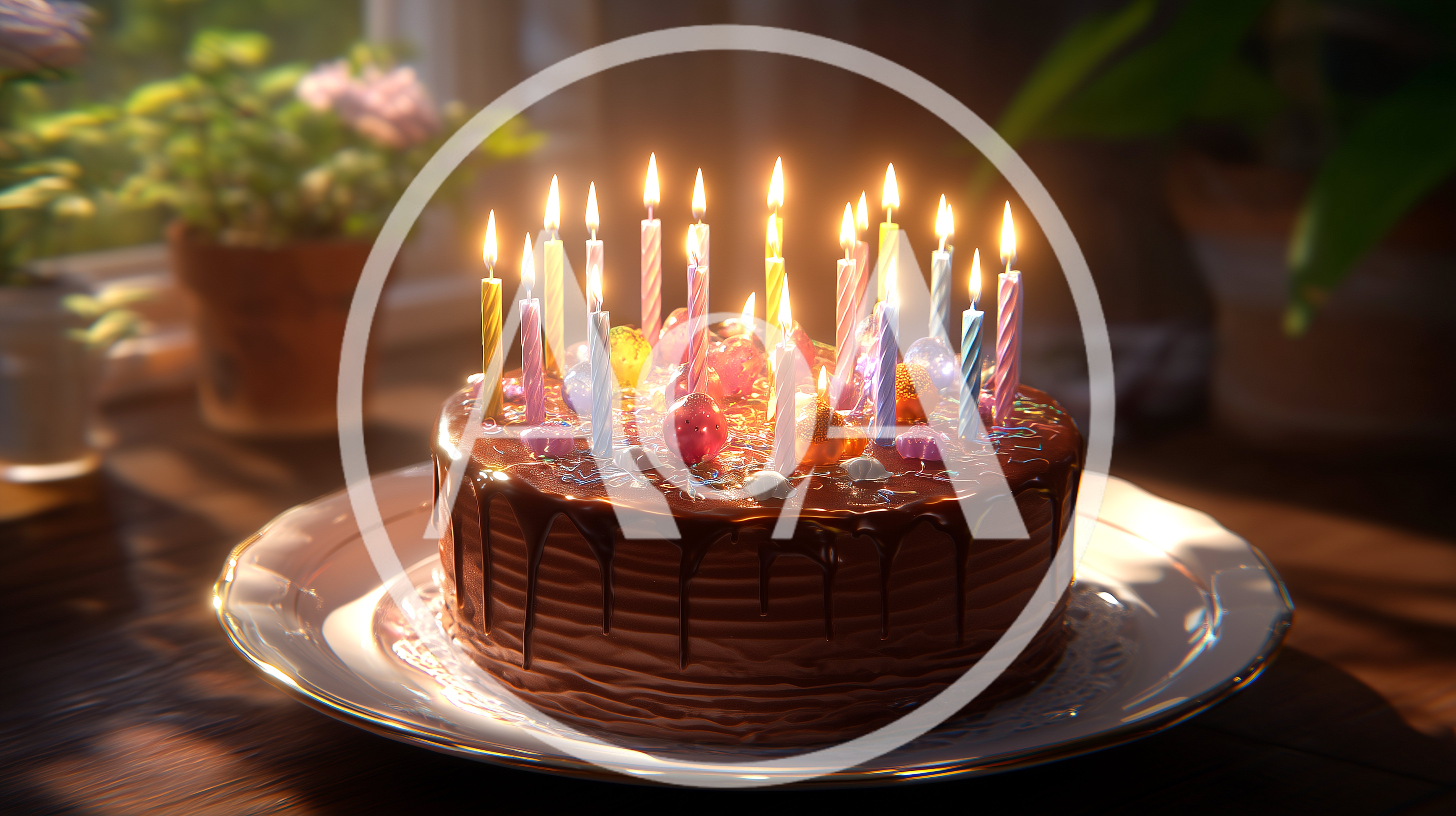 Chocolate Birthday Cake With Lit Candles