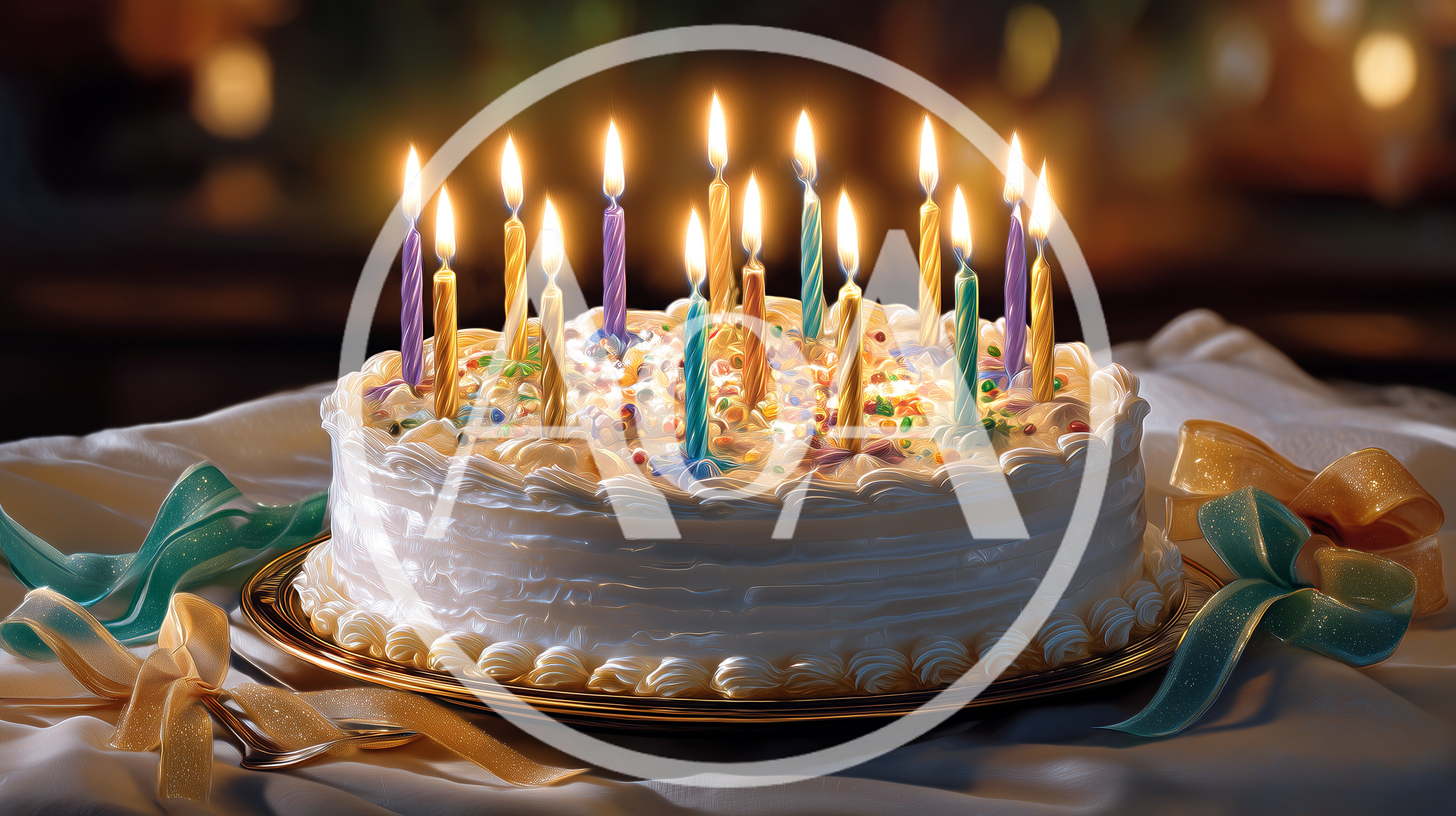Birthday Cake With Lit Candles On A Table
