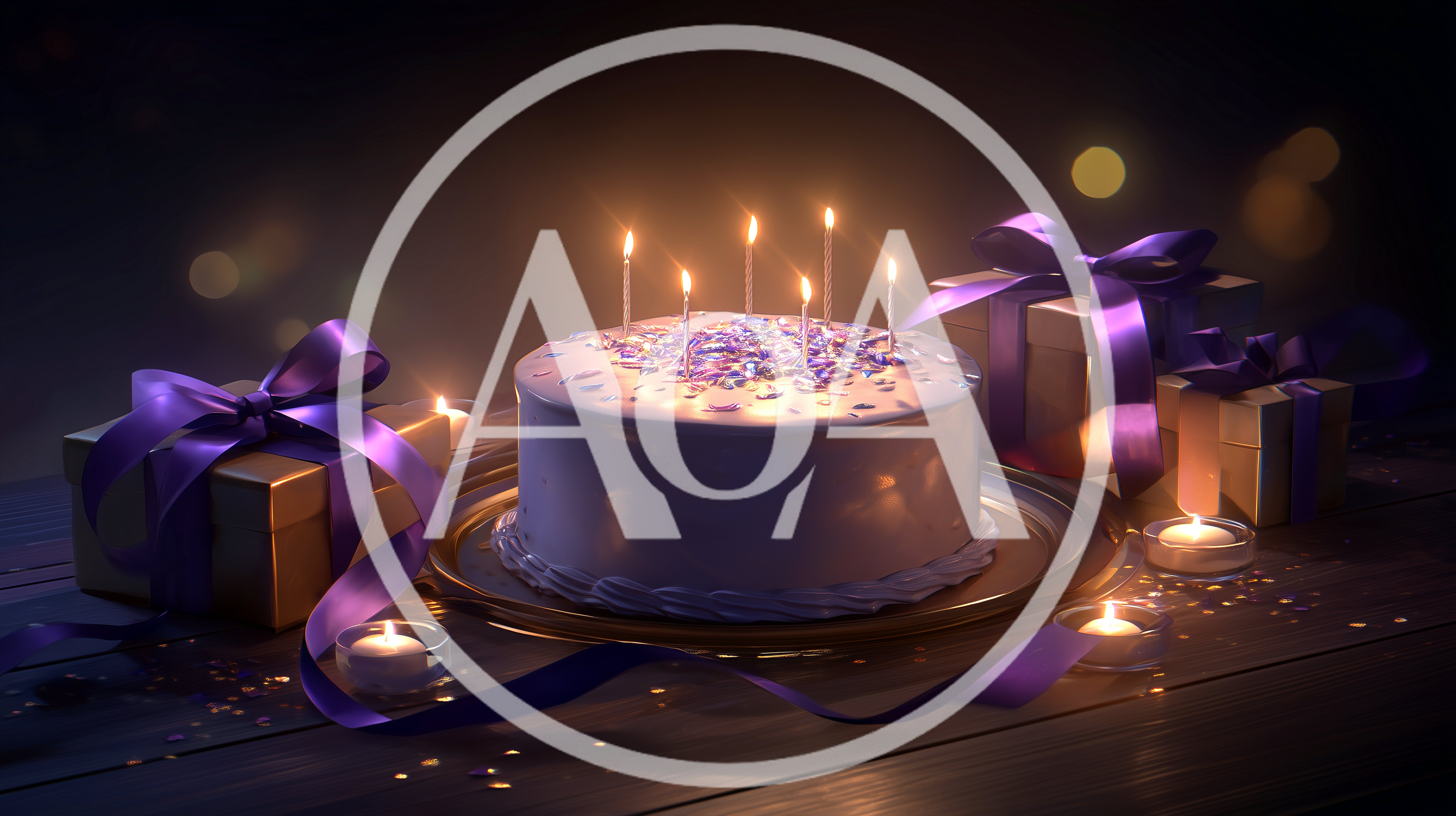 Birthday Cake With Candles And Gift Boxes