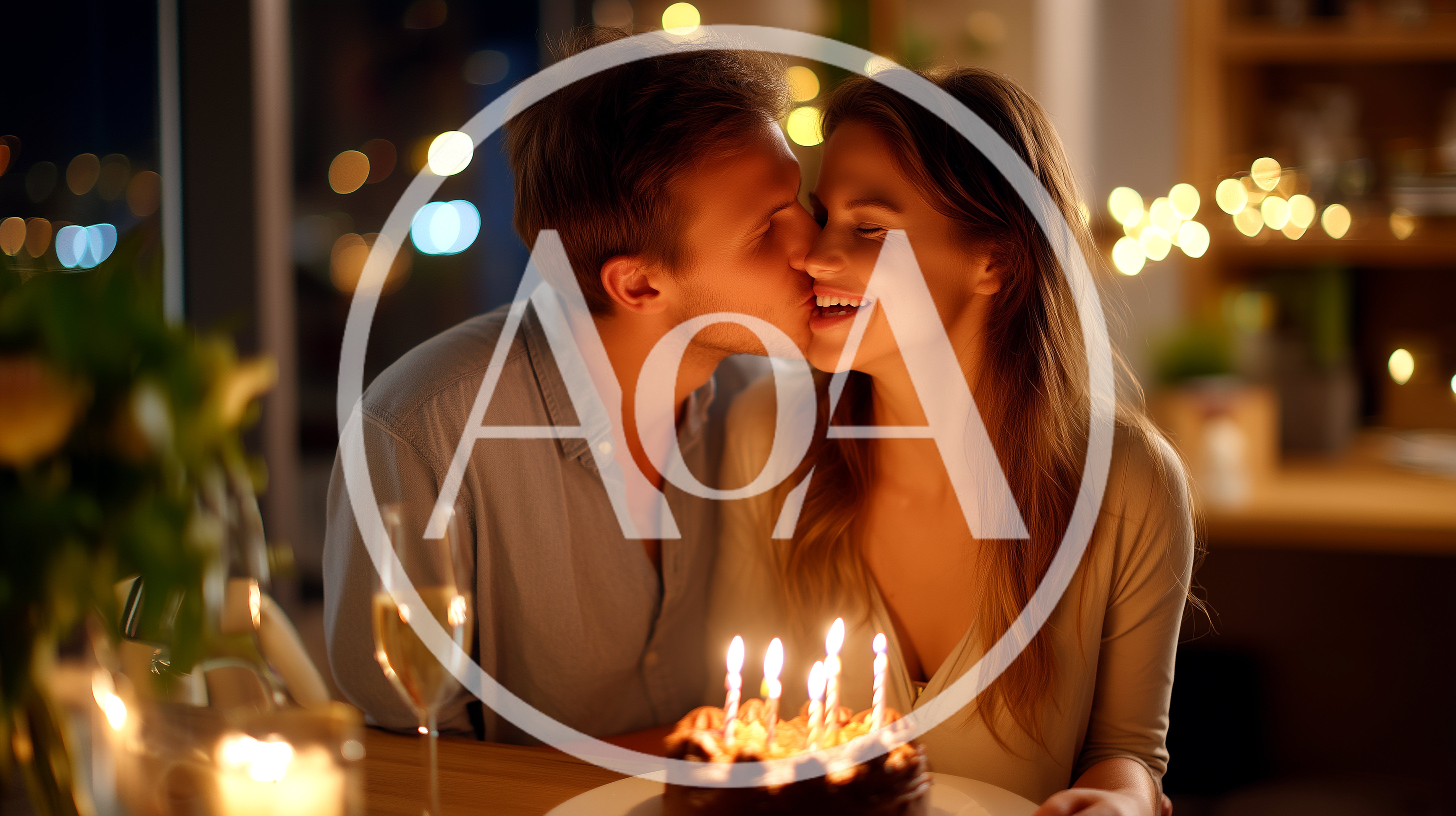 Couple Celebrating Birthday With Cake And Champagne