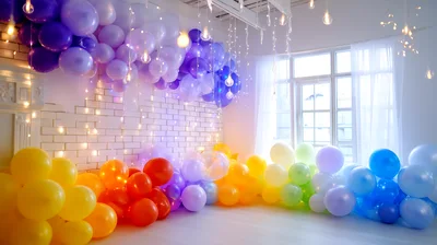 Colorful Balloon Garland Decoration In A Bright Studio
