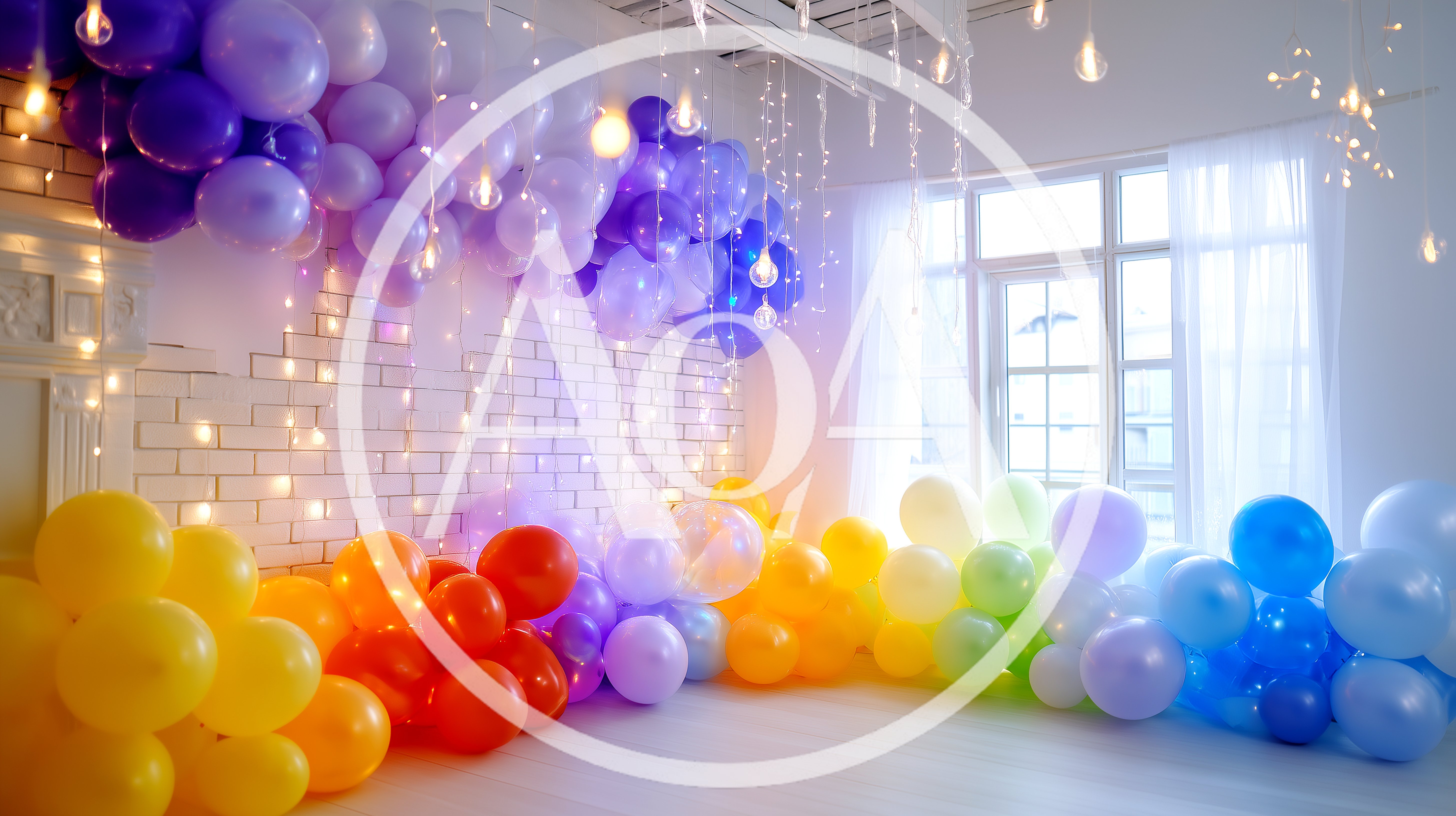 Colorful Balloon Garland Decoration In A Bright Studio