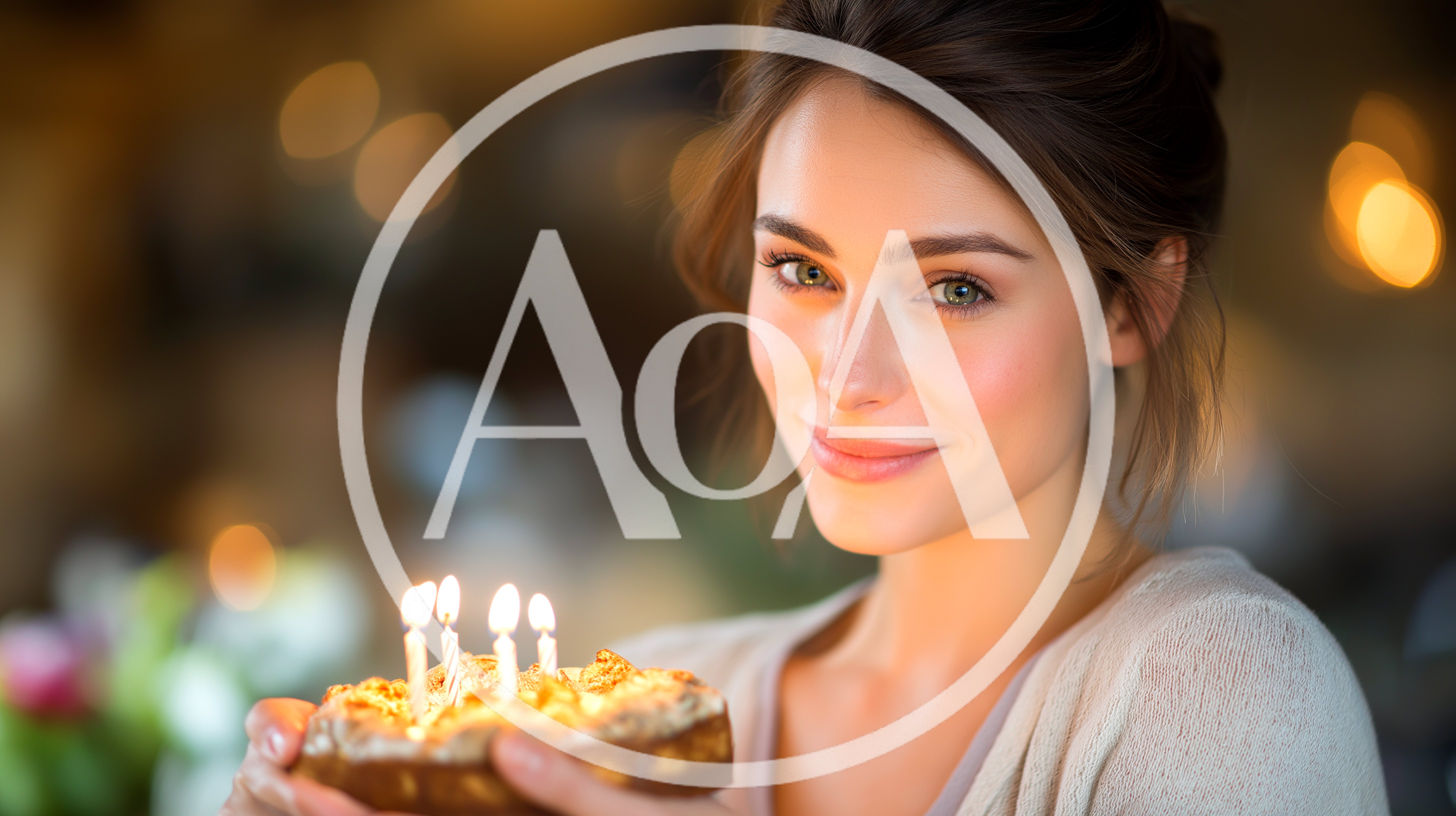 Young Woman Holding Birthday Cake With Lit Candles