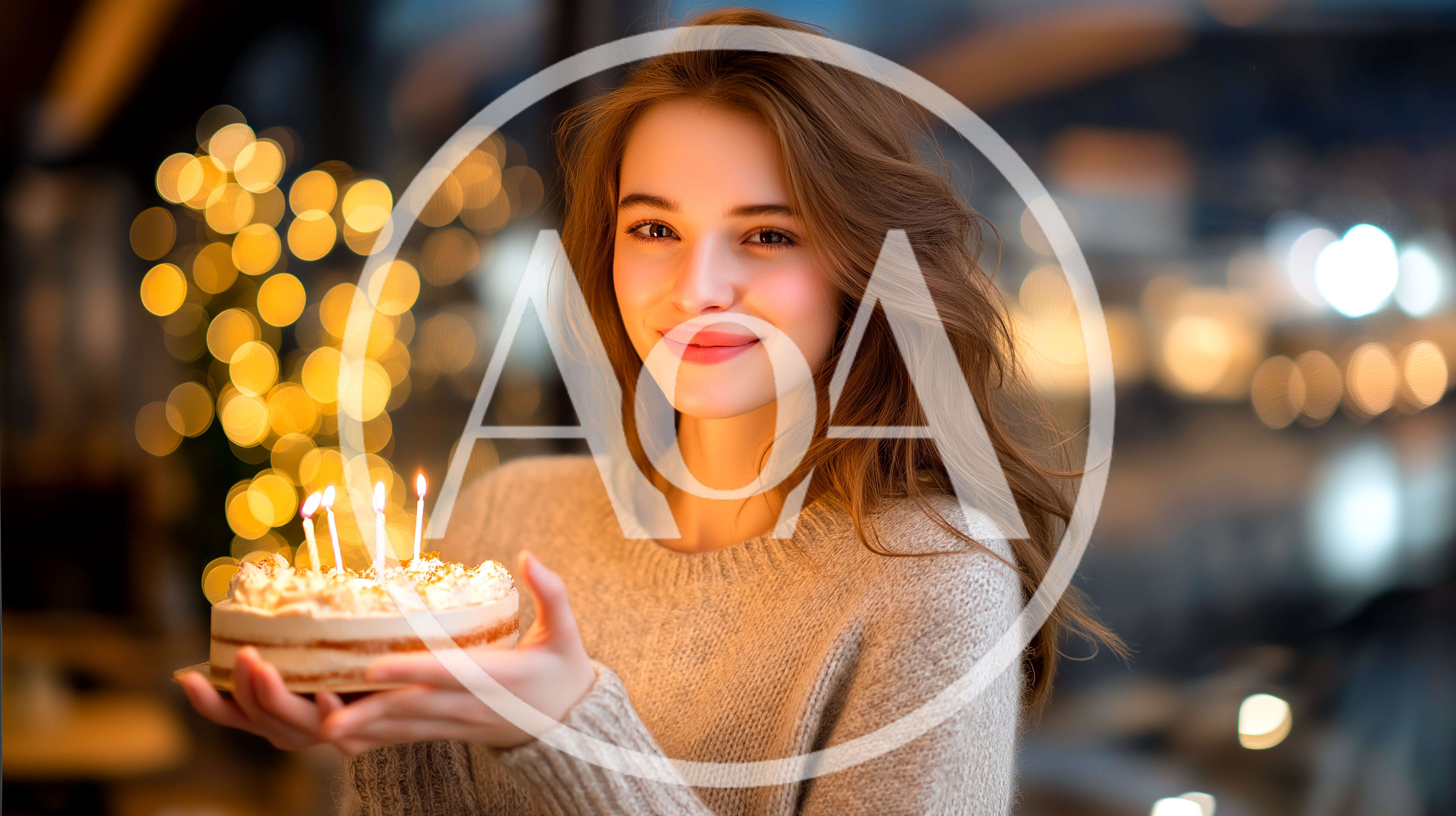 Young Woman Holding Birthday Cake With Lit Candles