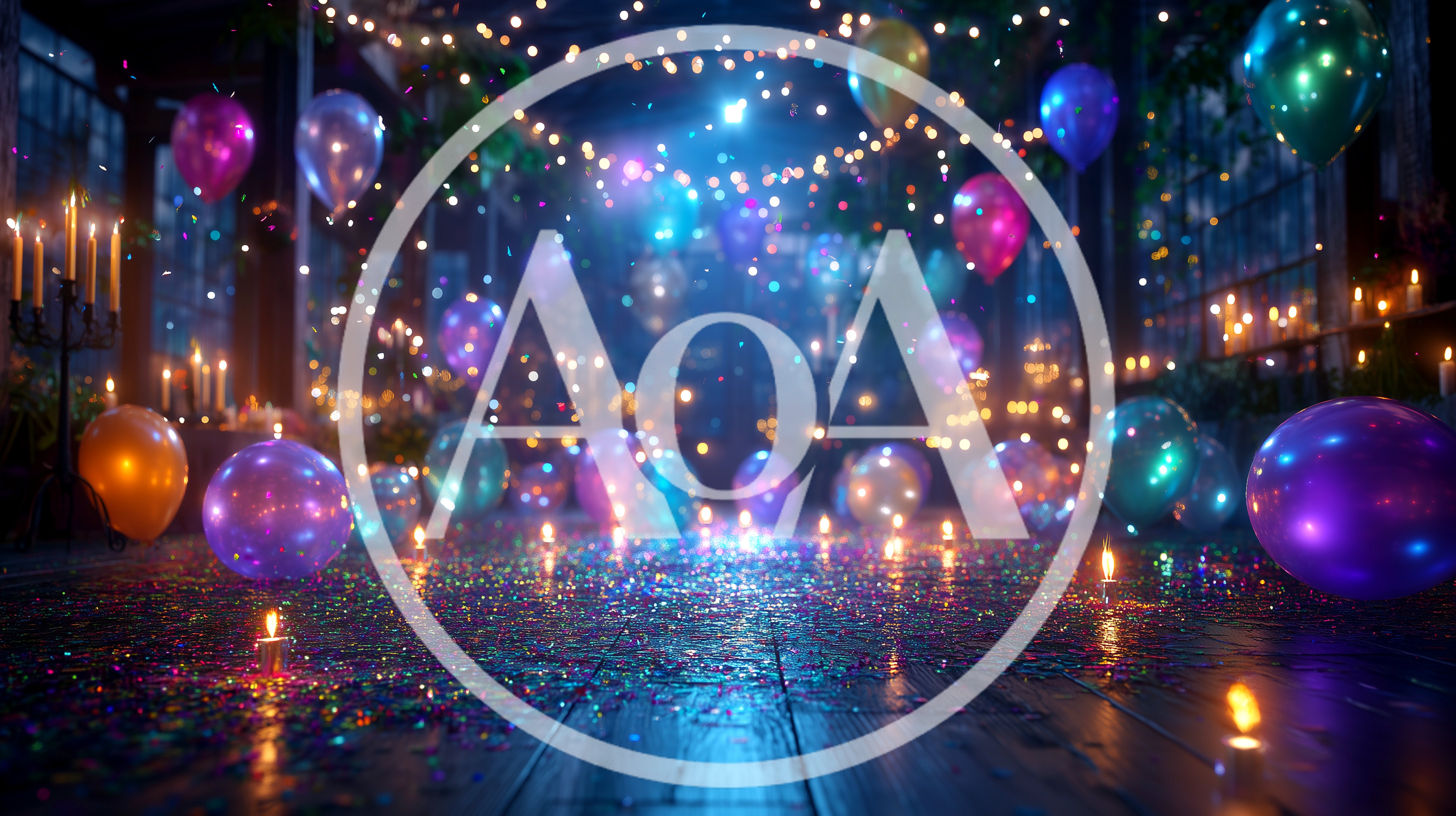 Festive Party Room With Floating Balloons And Confetti