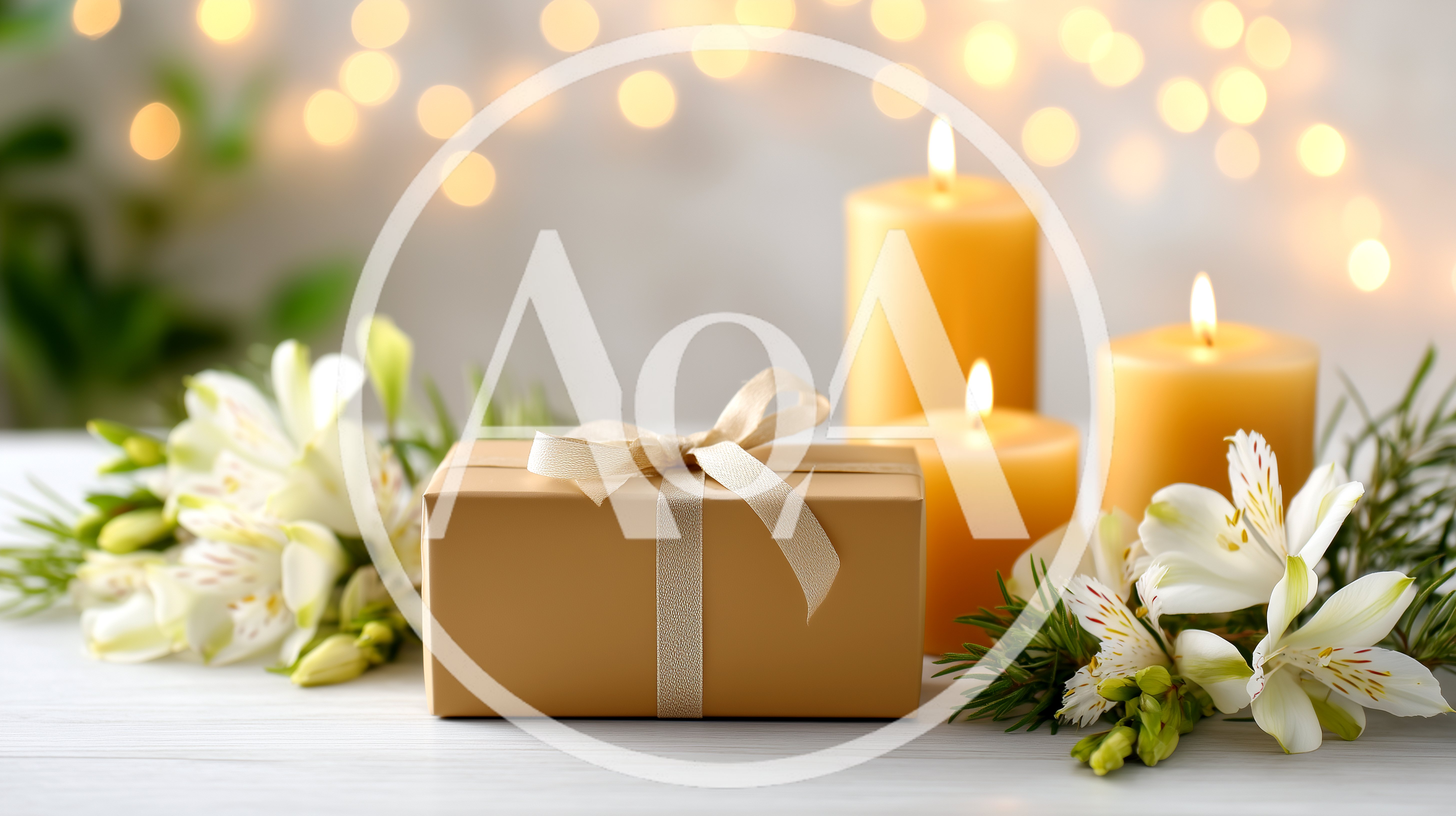 Gift Box With Candles And Flowers