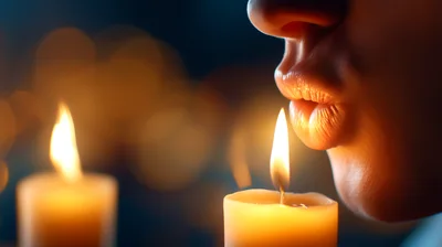 Person Blowing Out A Lit Candle