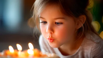 Young Girl Blowing Out Birthday Cake Candles