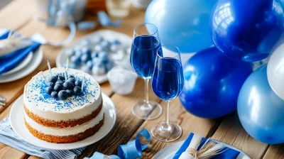 Birthday Celebration Table Setting With Cake And Balloons