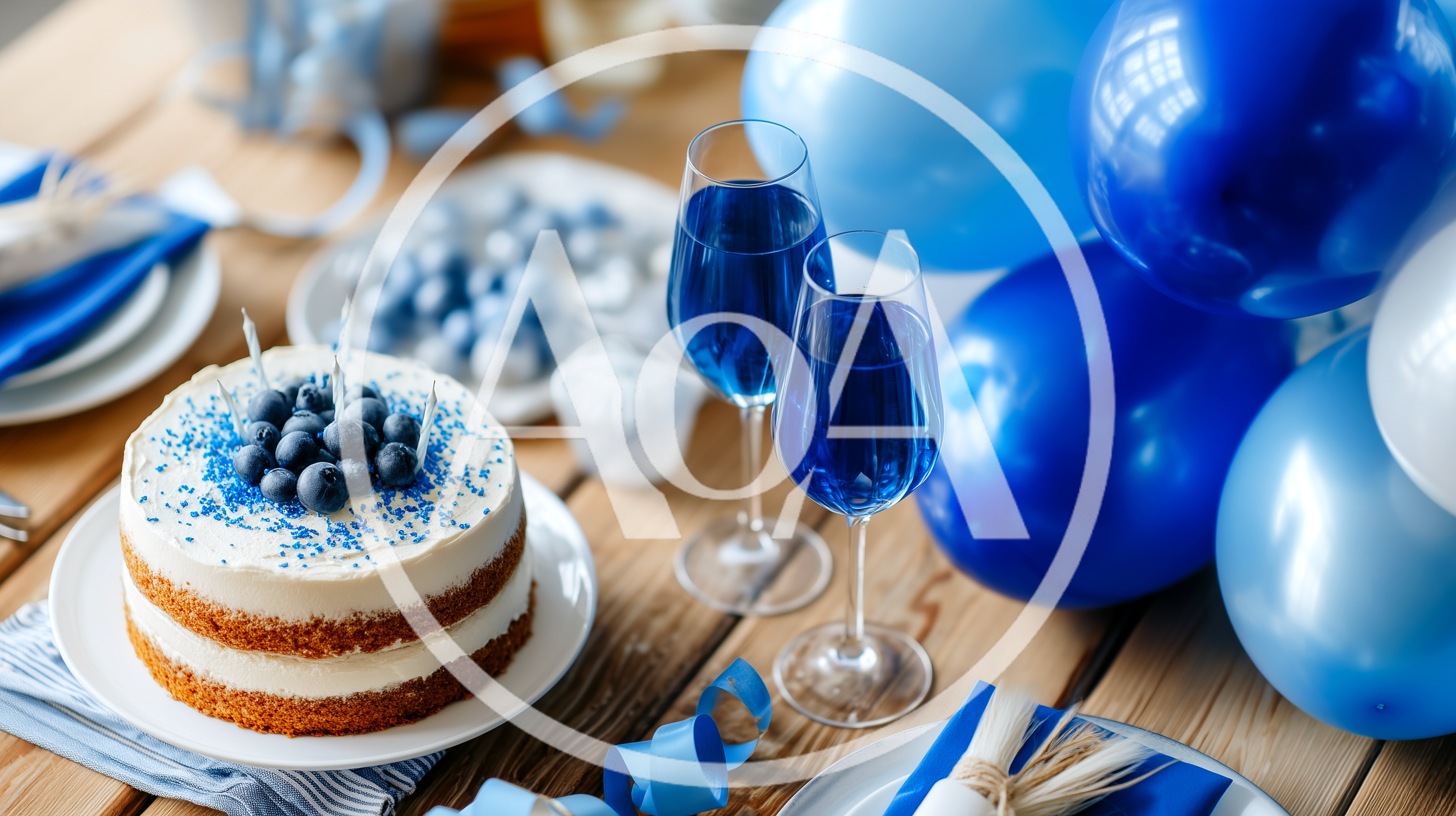 Birthday Celebration Table Setting With Cake And Balloons