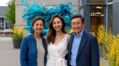 Portrait Of A Happy Asian Family Outdoors