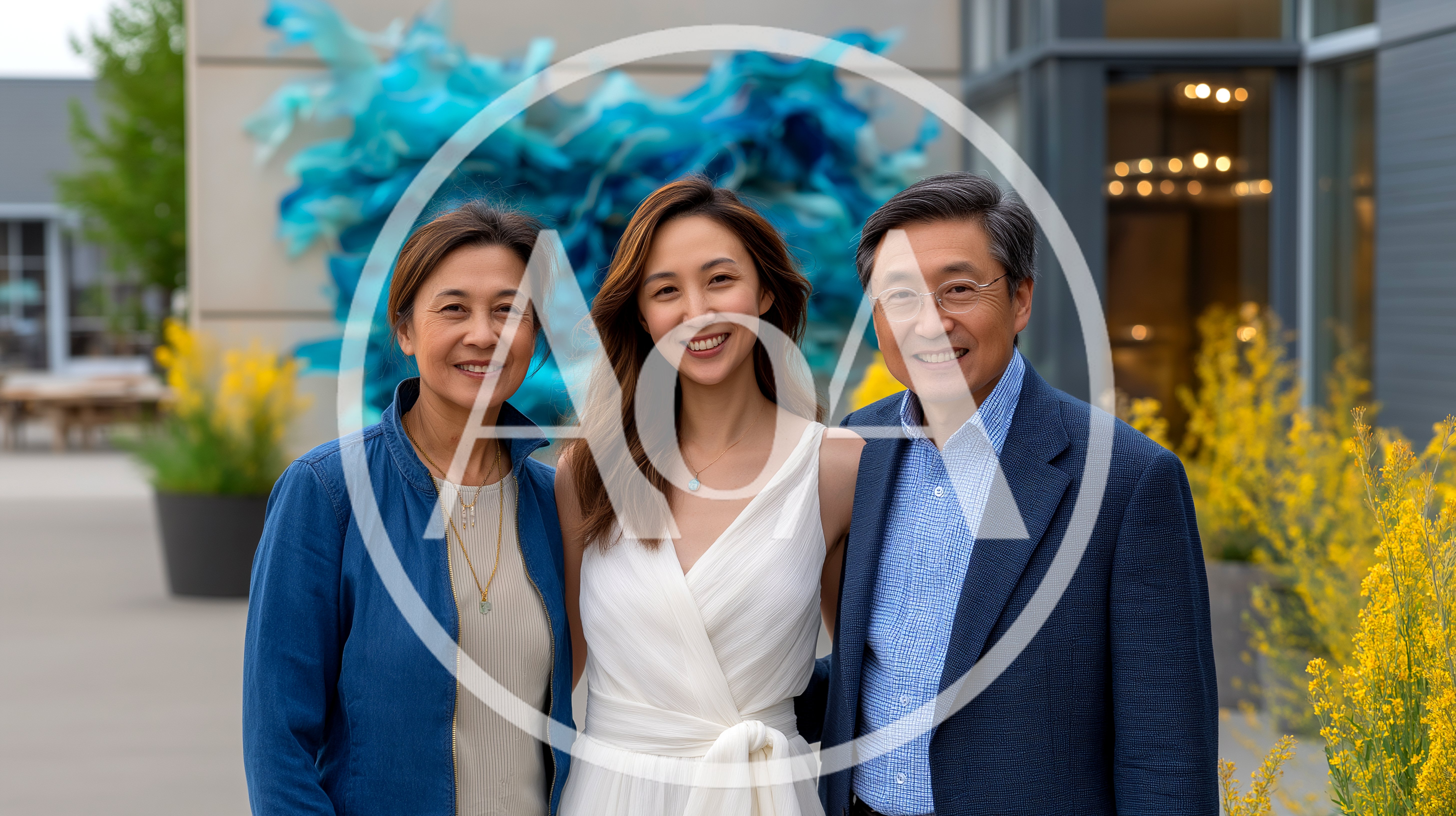Portrait Of A Happy Asian Family Outdoors