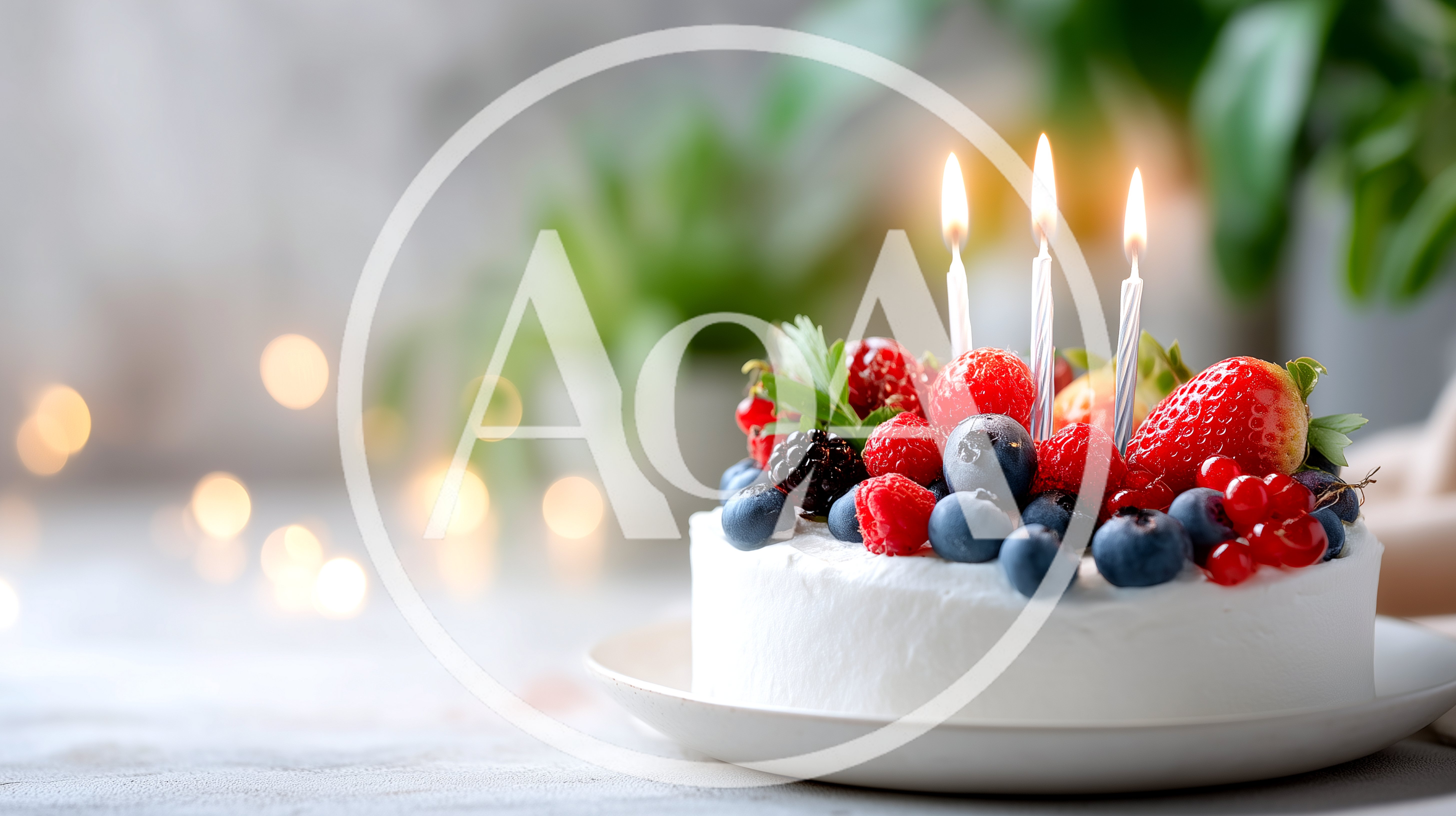 Birthday Cake Topped With Fresh Berries And Candles