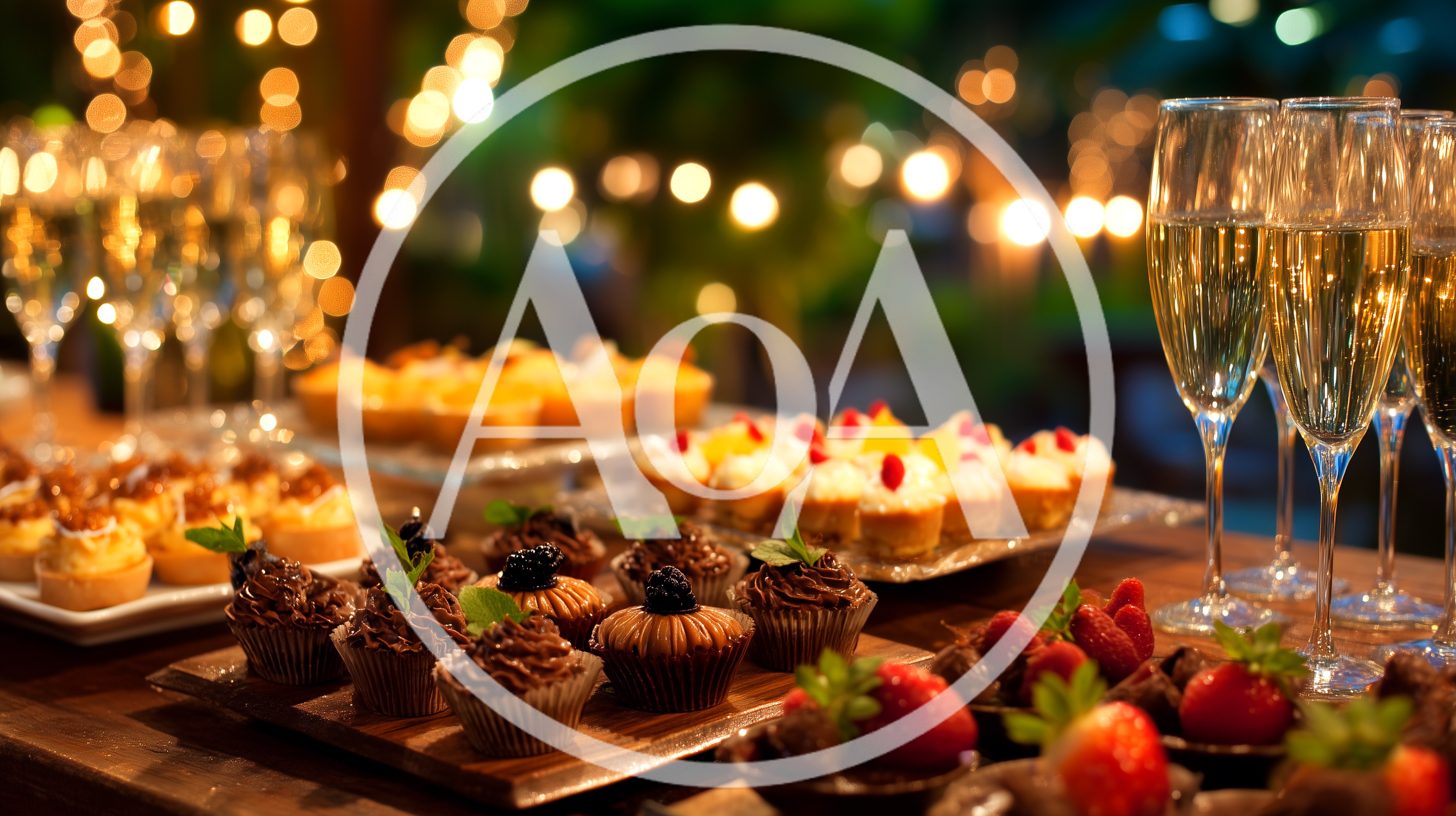 Elegant Dessert Buffet With Champagne Flutes At Evening Event