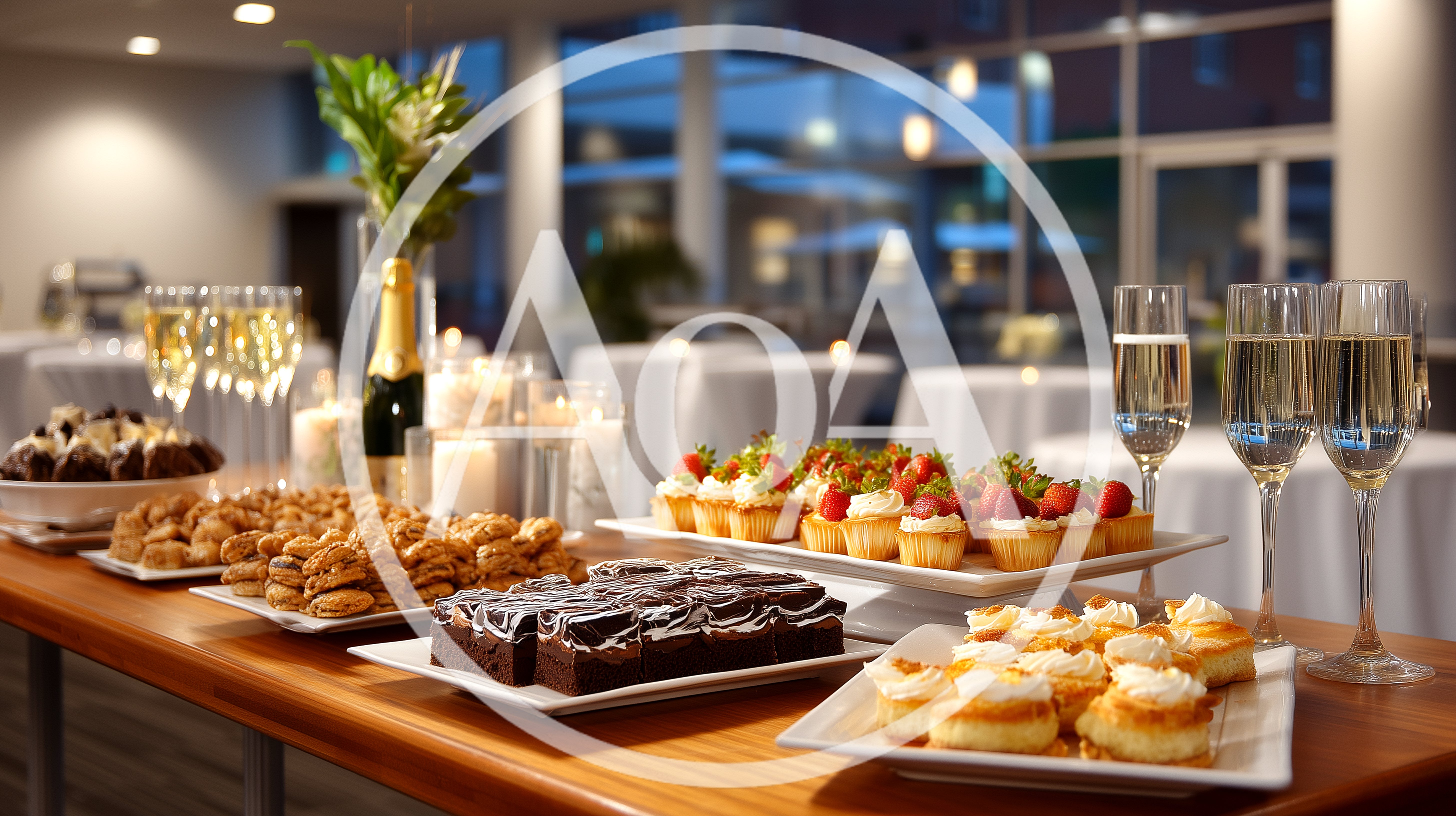 Elegant Dessert Buffet Table With Champagne Flutes
