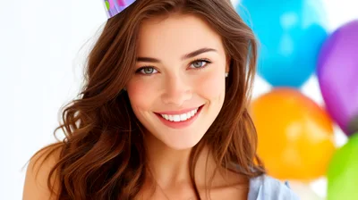 Smiling Young Woman Wearing A Party Hat