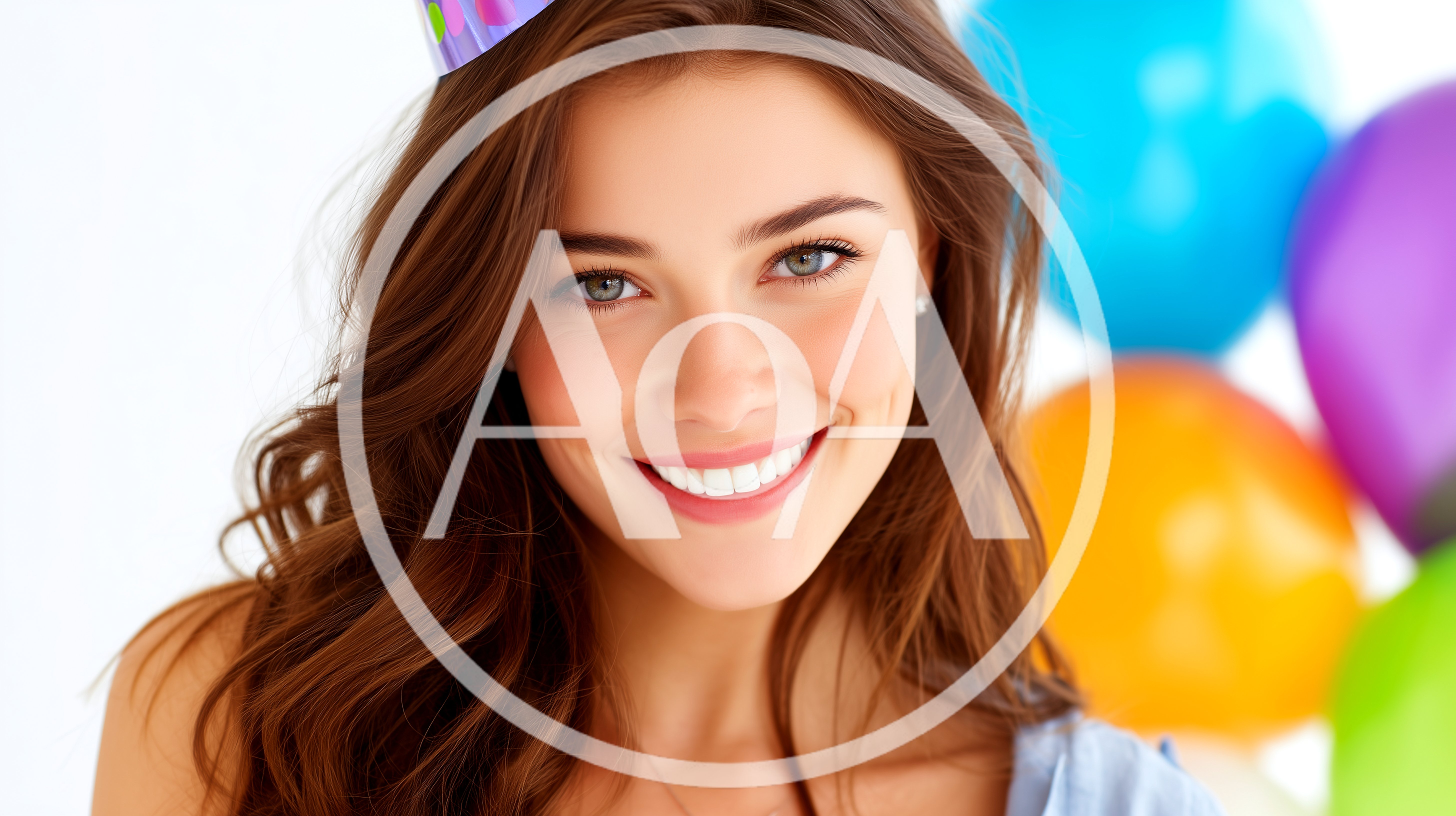 Smiling Young Woman Wearing A Party Hat