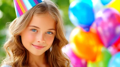 Young Girl Wearing A Colorful Party Hat