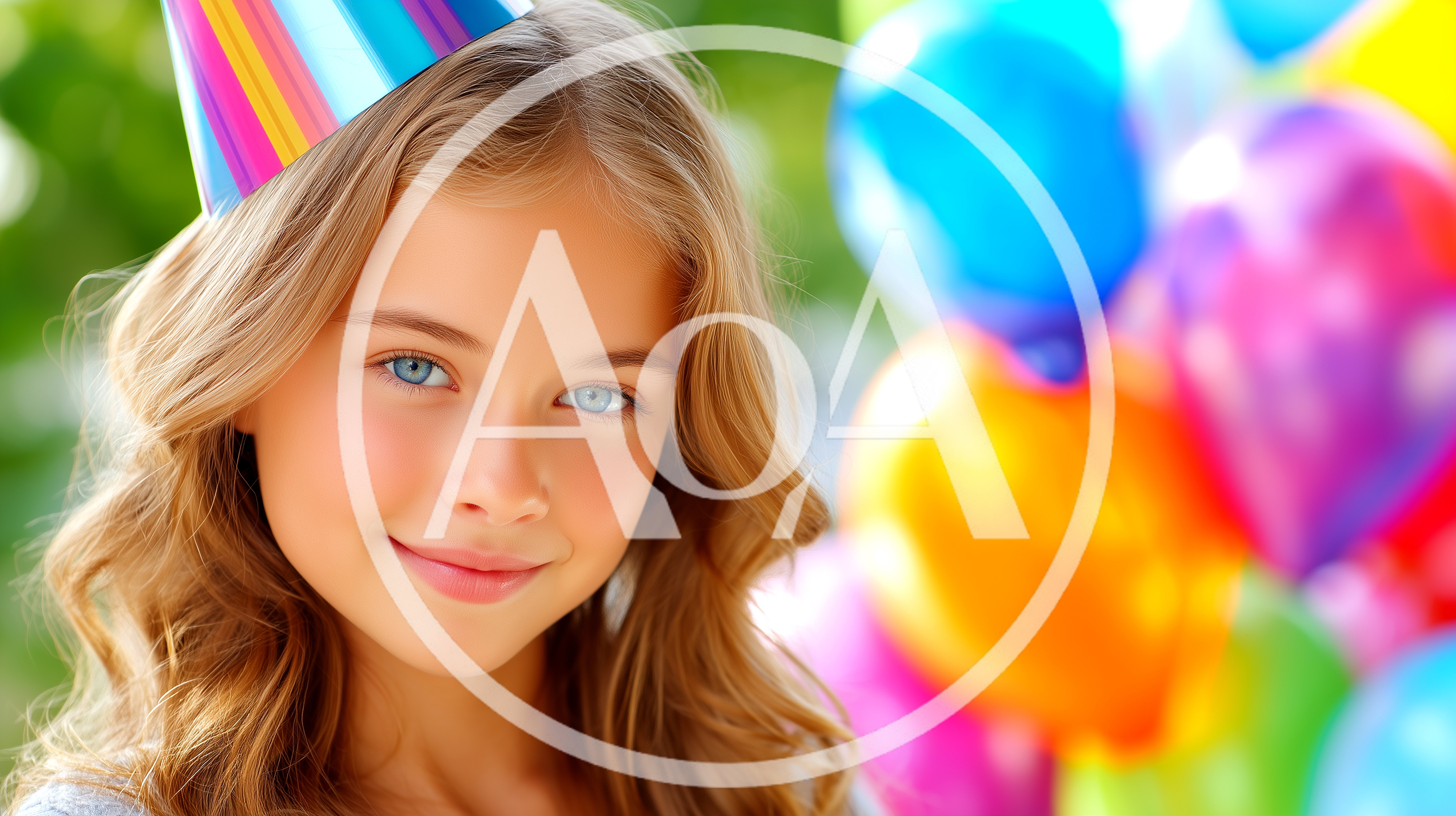 Young Girl Wearing A Colorful Party Hat