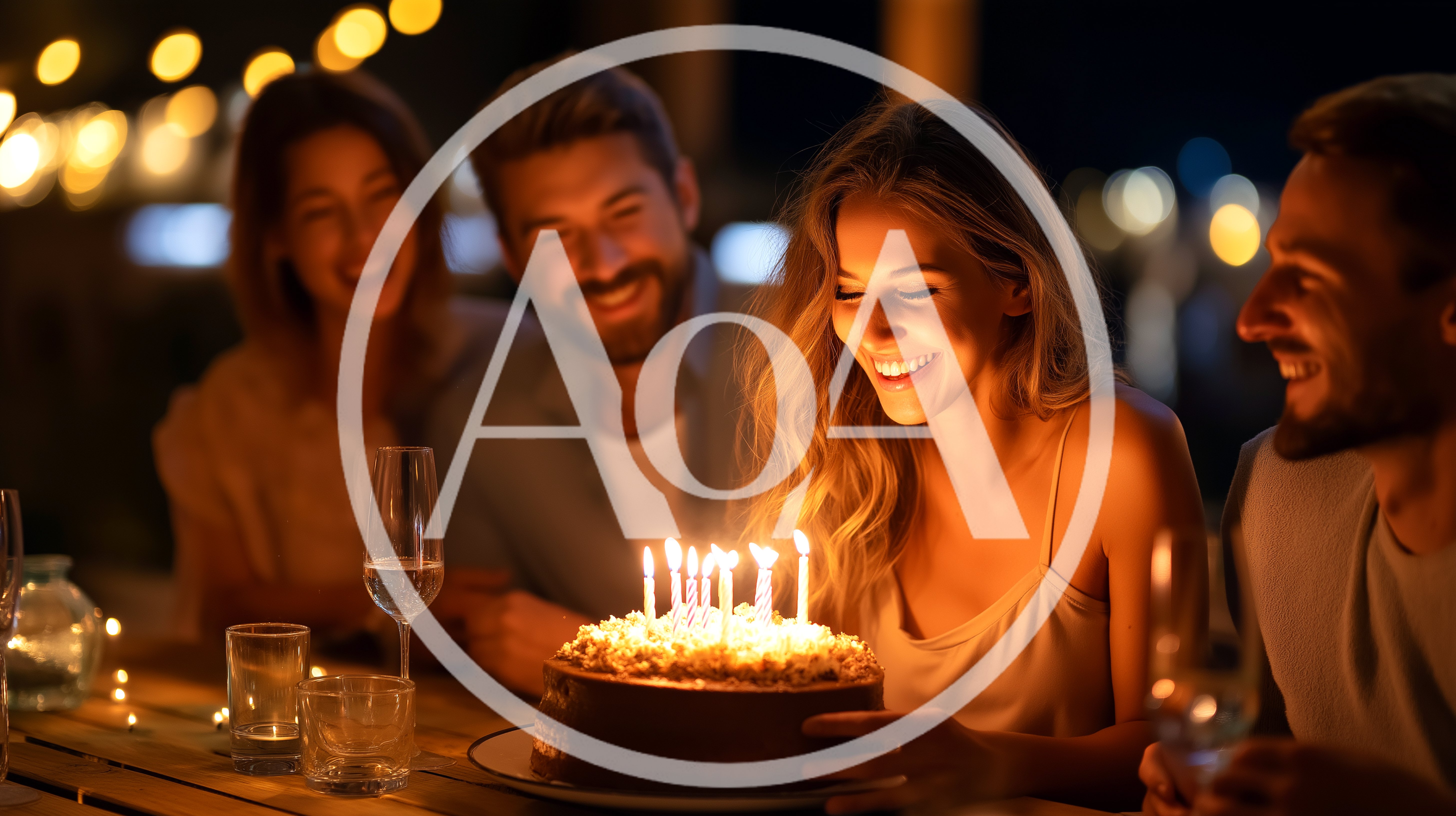 Friends Celebrating Birthday With Cake At Night