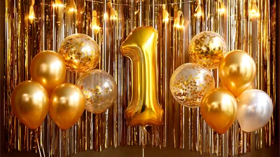 Gold First Birthday Party Decoration With Balloons