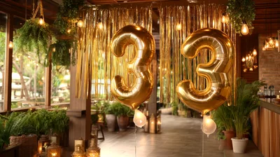 Golden Number Thirty Three Balloons For Birthday Celebration