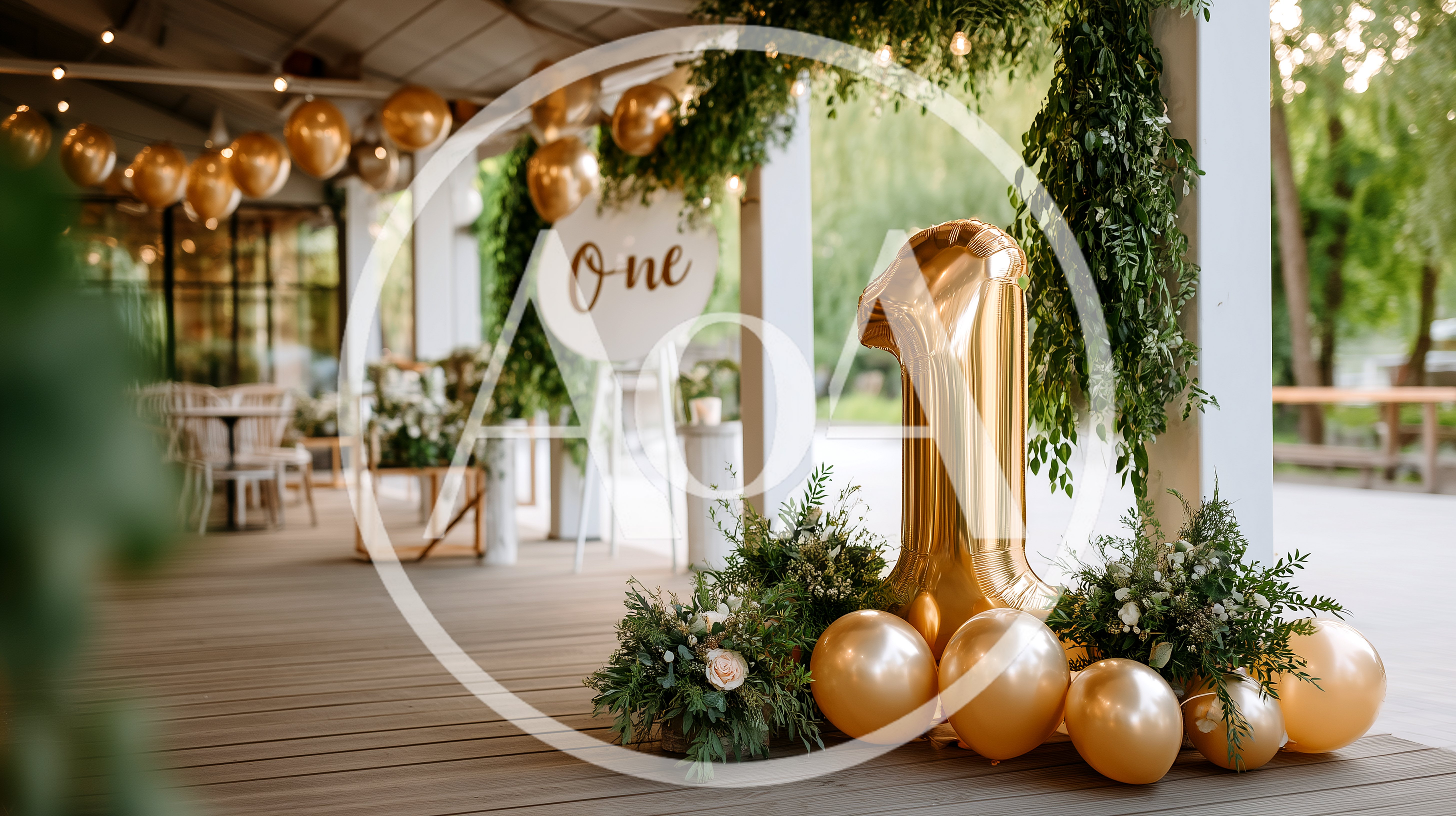 First Birthday Party Decoration With Gold Balloons